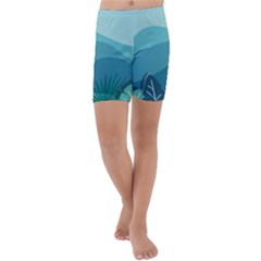 Illustration Of Palm Leaves Waves Mountain Hills Kids  Lightweight Velour Capri Yoga Leggings by HermanTelo