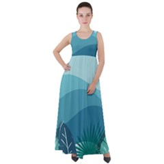 Illustration Of Palm Leaves Waves Mountain Hills Empire Waist Velour Maxi Dress