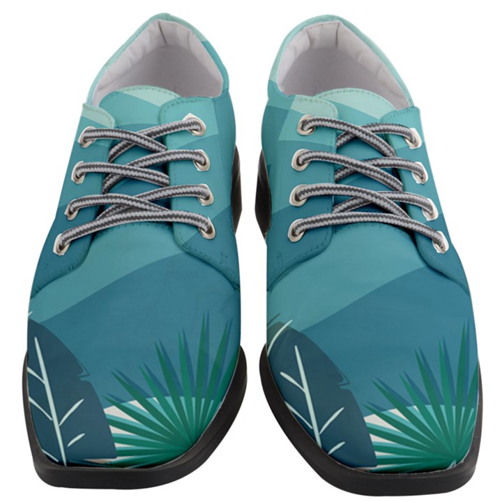 Illustration Of Palm Leaves Waves Mountain Hills Women Heeled Oxford Shoes