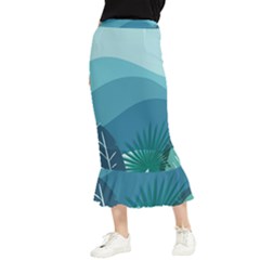 Illustration Of Palm Leaves Waves Mountain Hills Maxi Fishtail Chiffon Skirt