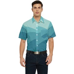 Illustration Of Palm Leaves Waves Mountain Hills Men s Short Sleeve Pocket Shirt 