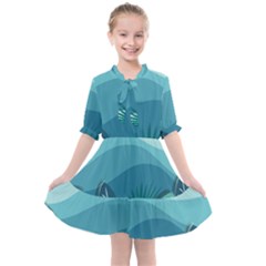 Illustration Of Palm Leaves Waves Mountain Hills Kids  All Frills Chiffon Dress