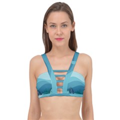 Illustration Of Palm Leaves Waves Mountain Hills Cage Up Bikini Top