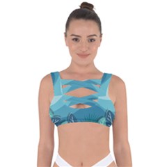 Illustration Of Palm Leaves Waves Mountain Hills Bandaged Up Bikini Top