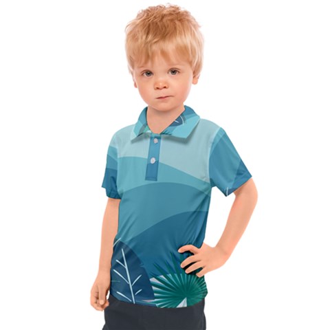 Illustration Of Palm Leaves Waves Mountain Hills Kids  Polo Tee by HermanTelo