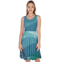 Illustration Of Palm Leaves Waves Mountain Hills Knee Length Skater Dress With Pockets