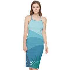 Illustration Of Palm Leaves Waves Mountain Hills Bodycon Cross Back Summer Dress