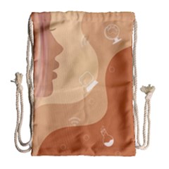 Online Woman Beauty Brown Drawstring Bag (large) by Mariart