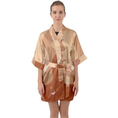 Online Woman Beauty Brown Half Sleeve Satin Kimono  by Mariart