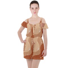 Online Woman Beauty Brown Ruffle Cut Out Chiffon Playsuit by Mariart