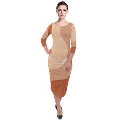 Online Woman Beauty Brown Quarter Sleeve Midi Velour Bodycon Dress