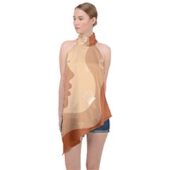 Online Woman Beauty Brown Halter Asymmetric Satin Top