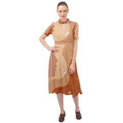 Online Woman Beauty Brown Keyhole Neckline Chiffon Dress