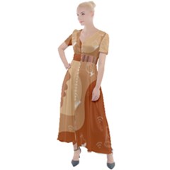 Online Woman Beauty Brown Button Up Short Sleeve Maxi Dress by Mariart