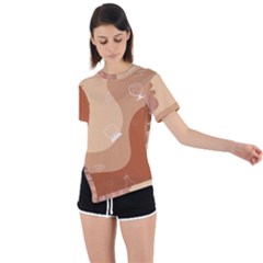 Online Woman Beauty Brown Asymmetrical Short Sleeve Sports Tee by Mariart