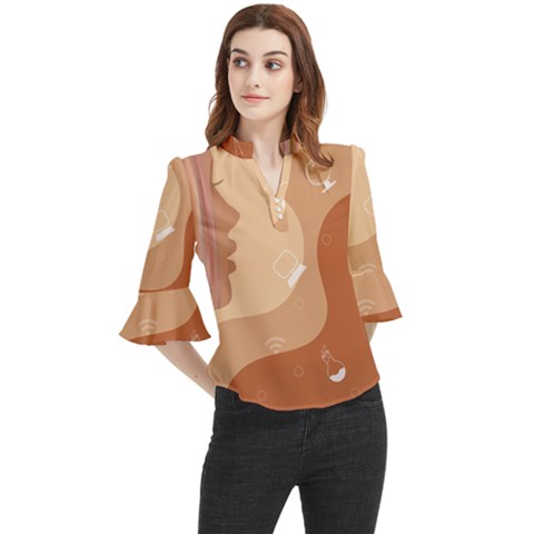 Online Woman Beauty Brown Loose Horn Sleeve Chiffon Blouse by Mariart