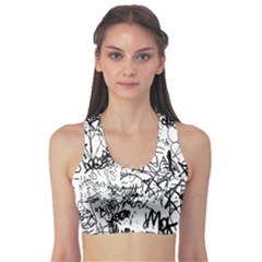 Black And White Graffiti Abstract Collage Sports Bra by dflcprintsclothing