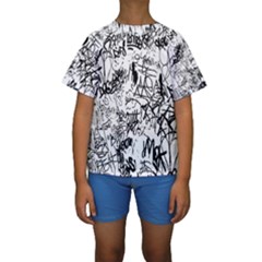 Black And White Graffiti Abstract Collage Kids  Short Sleeve Swimwear by dflcprintsclothing