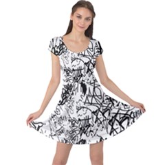 Black And White Graffiti Abstract Collage Cap Sleeve Dress