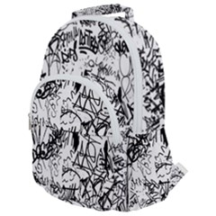 Black And White Graffiti Abstract Collage Rounded Multi Pocket Backpack by dflcprintsclothing