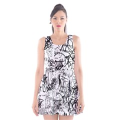 Black And White Graffiti Abstract Collage Scoop Neck Skater Dress