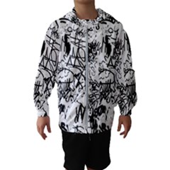 Black And White Graffiti Abstract Collage Kids  Hooded Windbreaker by dflcprintsclothing