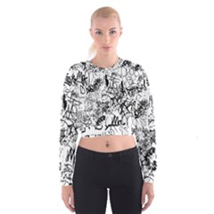 Black And White Graffiti Abstract Collage Cropped Sweatshirt