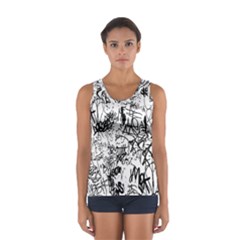 Black And White Graffiti Abstract Collage Sport Tank Top  by dflcprintsclothing