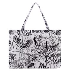 Black And White Graffiti Abstract Collage Zipper Medium Tote Bag by dflcprintsclothing