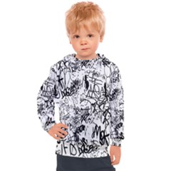 Black And White Graffiti Abstract Collage Kids  Hooded Pullover by dflcprintsclothing