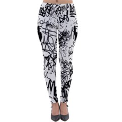 Black And White Graffiti Abstract Collage Lightweight Velour Leggings