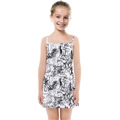 Black And White Graffiti Abstract Collage Kids  Summer Sun Dress by dflcprintsclothing