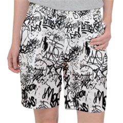 Black And White Graffiti Abstract Collage Pocket Shorts by dflcprintsclothing