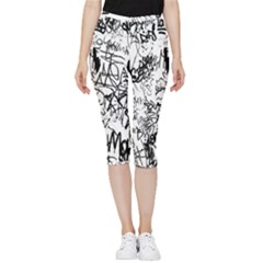 Black And White Graffiti Abstract Collage Inside Out Lightweight Velour Capri Leggings 