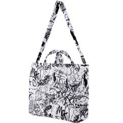 Black And White Graffiti Abstract Collage Square Shoulder Tote Bag by dflcprintsclothing