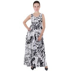 Black And White Graffiti Abstract Collage Empire Waist Velour Maxi Dress by dflcprintsclothing