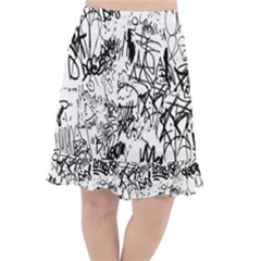 Black And White Graffiti Abstract Collage Fishtail Chiffon Skirt by dflcprintsclothing