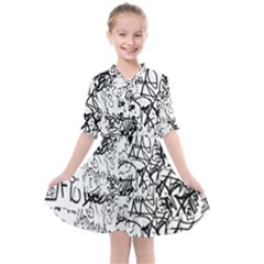 Black And White Graffiti Abstract Collage Kids  All Frills Chiffon Dress by dflcprintsclothing