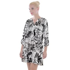 Black And White Graffiti Abstract Collage Open Neck Shift Dress