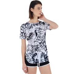 Black And White Graffiti Abstract Collage Perpetual Short Sleeve T-shirt