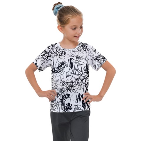 Black And White Graffiti Abstract Collage Kids  Mesh Piece Tee by dflcprintsclothing