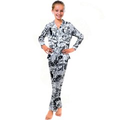 Black And White Graffiti Abstract Collage Kid s Satin Long Sleeve Pajamas Set