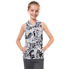 Black And White Graffiti Abstract Collage Kids  Sleeveless Hoodie by dflcprintsclothing