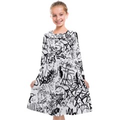 Black And White Graffiti Abstract Collage Kids  Midi Sailor Dress by dflcprintsclothing