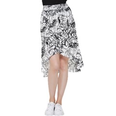 Black And White Graffiti Abstract Collage Frill Hi Low Chiffon Skirt