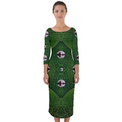 One Island In A Safe Environment Of Eternity Green Quarter Sleeve Midi Bodycon Dress by pepitasart