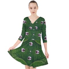 One Island In A Safe Environment Of Eternity Green Quarter Sleeve Front Wrap Dress by pepitasart