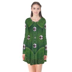 One Island In A Safe Environment Of Eternity Green Long Sleeve V-neck Flare Dress by pepitasart