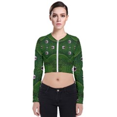 One Island In A Safe Environment Of Eternity Green Long Sleeve Zip Up Bomber Jacket by pepitasart