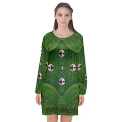 One Island In A Safe Environment Of Eternity Green Long Sleeve Chiffon Shift Dress  by pepitasart